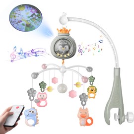 Crib Mobile with Music and Lights, Mobiles for Cribs, Baby Nursery Space Portable Infant Mobile Arm Hanger for Girls Boys Babies Bassinets Pack and Play Clip On Attachment, Crib Toys Musical Hanging