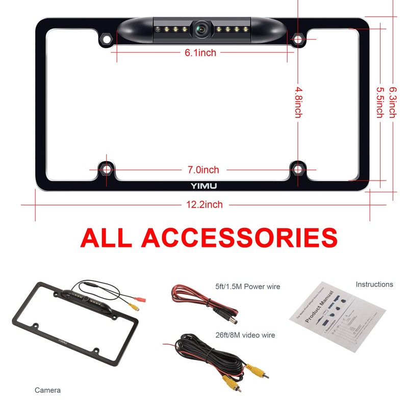 YIMU License Plate Frame Backup Camera HD Rear View Reverse