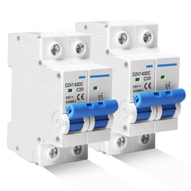 Pack of 2 DC Isolator Switches PV System, 500 V 20 A 2-Pin Solar Circuit Breaker, Circuit Breaker for Photovoltaic Systems, Protection Air Switch 35 mm DIN Rail Mounting