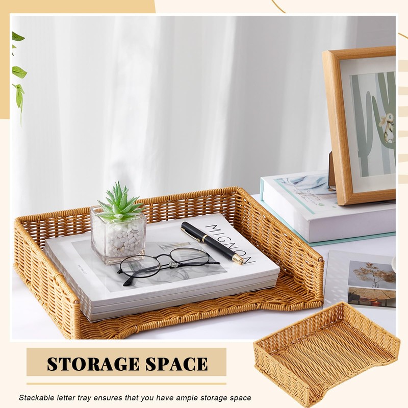Yeaqee 2 Pcs Paper Tray Organizer for Desk Woven Letter