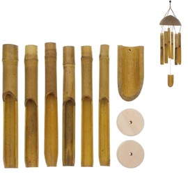 POPETPOP 1 Set Bamboo Wind Chimes Kit: DIY Outdoor Wooden Wind Chime Tubes with Blocks and Clappers for Garden, Patio, Home Decor - 7.9 Inch