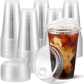 16oz-24oz Crystal Clear Plastic Cups with Strawless Sip-Lids – BPA-free, disposable cups with lids, ideal for iced coffee and on-the-go beverages. - Size: 20 oz, Count: 100 Set