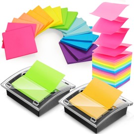 Meanplan 18 Pcs Sticky Note and Pop up Notes Dispenser, Include 16 Pad Colored Memo Self Stick Notes 3x3 Refills with 2 Pack Pop up Note Dispenser Black Post Note Holder for Home Office, 50 Sheet/pad