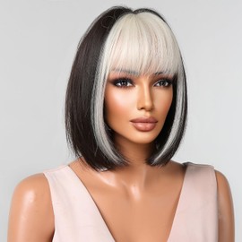 BERON Green Bob Wigs for Women Short Straight Hair Wig with Bangs Girls Dark Green Heat Resistant Synthetic Cosplay Party or Daily Use Wigs Wig Cap Include