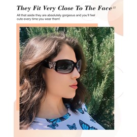 IGnaef Polarized Sunglasses for Women, Trendy Wrap Around Jackie-O Style with Butterfly Decoration IF022