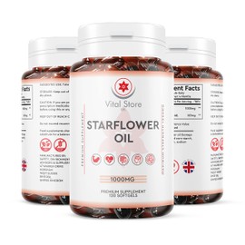 Starflower Oil Capsules 1000MG - 120 Soft Gels - Borage Oil - Gamma Linolenic Acid - Vegan Friendly High Strength