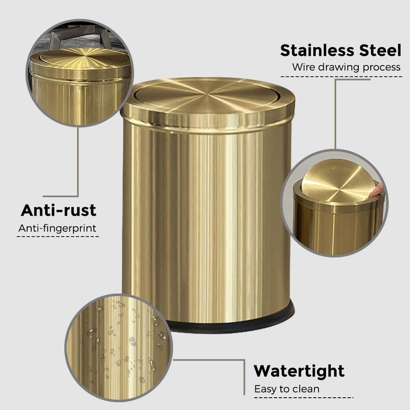 LEASYLIFE 15L/4GAL Gold Bathroom Trash Can, Small Waste Basket with