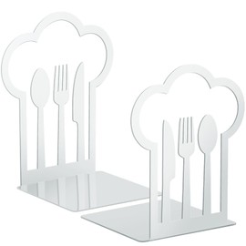 Cookbook Bookends Fork Knife Spoon Decorative Kitchen Metal Book Ends Cookbook Storage Books Stoppers Holder Home Decorative Accessories for Shelves Kitchen Holders(White,1 Pair)