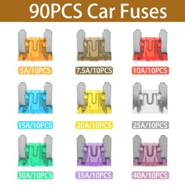 Yetaida 90Pcs Car Fuse Assortment Kit, 9 Size Mini Fuses Automotive Auto, Fusibles para Carro, Replacement for Car, RV, Boat, Marine, Motorcycle, Truck (5A 7.5A 10A 15A 20A 25A 30A 35A 40A)
