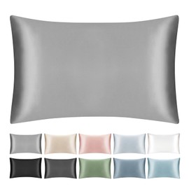 SILKTALE 100% Mulberry Silk Toddler/Travel Pillowcase,Both Sides 19MM Silk Small Pillow Case with Hidden Zipper for Kids/Baby 1pc, Silver Gray,13"x18"