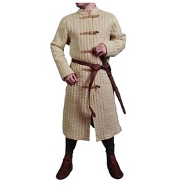 Helltaker Mens Medieval Thick Padded Full Length Full Sleeves Gambeson Coat Aketon Jacket Armor For Cosplay Party, Khaki, 3X-Large