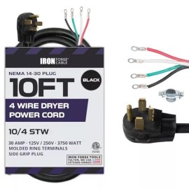 Iron Forge Tools 4 Prong Dryer Cord - 10 Ft Dryer Extension Cord Power Plug, 10/4 SRDT, 30 Amp