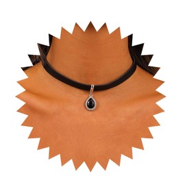 Allereya Vintage Crystal Onyx Teardrop Pendant Necklace Black Leather Choker Necklace Goth Velvet Necklace Rhinestone Onyx Necklace Jewelry for Women and Girls