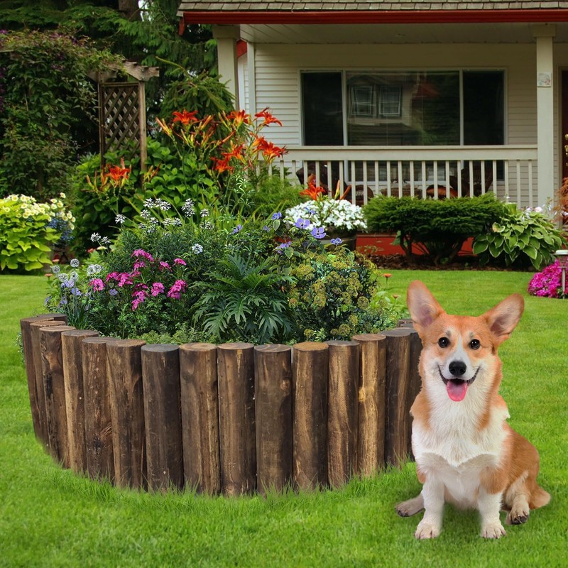 Wood Garden Fence, Natural Wooden Solid Log Edging Border Decorative