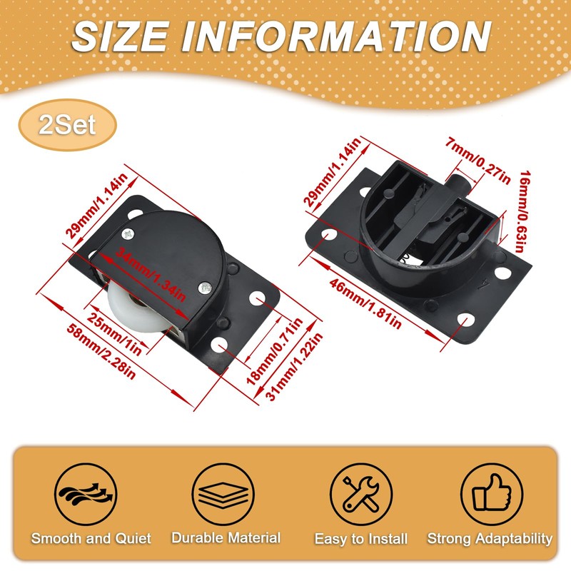 MARRTEUM 2 Sets Sliding Hardware Roller Pulleys, Silent Nylon Single