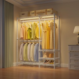 VIPEK V2L Heavy Duty Clothes Rack with Dimmable LED Lights, 3000K Warm White, Portable Closet Wardrobe Freestanding Metal Clothing Rack for Hanging Clothes, Max Load 700lbs, White