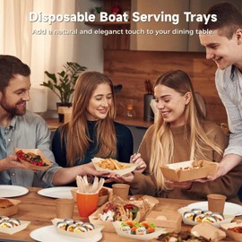 OMISTAR 100 Pcs Bamboo Boat Plates, 7.5" Disposable Wood Boat Dishes, Bamboo Boats for Appetizers, Leaf Boat Serving Trays, Sushi Plates Disposable for Catering Home