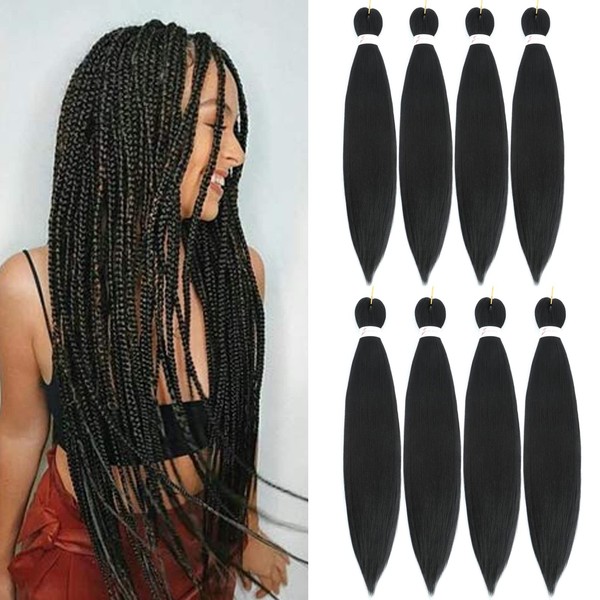 Braiding Hair Pre-Stretched Braiding Hair-8 Packs Ombre PreStretched Braiding Hair For Crochet Twist Braids Hair For Black Women (26 Inch(8Packs), 1B)