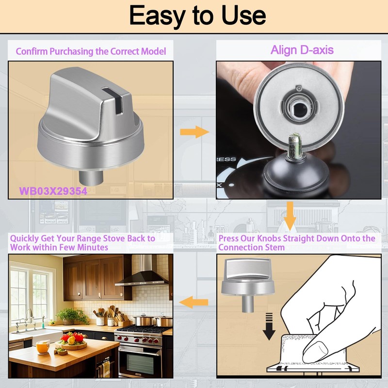TURNEGOO Upgrade WB03X29354 Stove Knobs Replacements, Reinforced Stainless Steel Protection