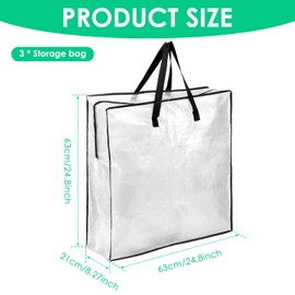 3Pcs Storage Container PP Transparent Storage Bag with Zip Large Capacity Handle Storage Bag Easy to Carry Packing Bag Easy to Organize Access Suitable for Clothes
