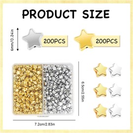 Zalizr 400 Pcs Star Spacer Beads, 6 MM Pentagram Spacer with Storage Box, Star Hole Beads for Bracelets, Necklaces, Jewelry, Crafts (Gold and Silver)