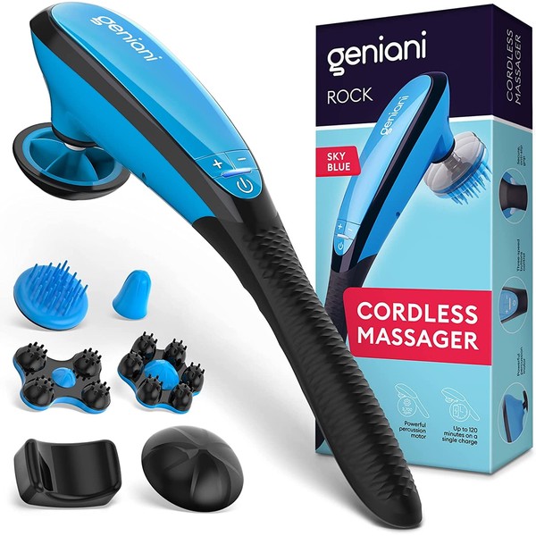 GENIANI Deep Tissue Massager for Back, Body, Shoulders, Neck and Sore Muscles - Cordless Electric Handheld Massager Full Body Pain Relief - Percussion Massage Therapy for Legs, Feet & Body (Blue)
