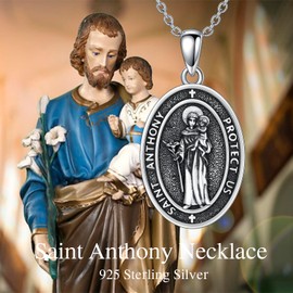 PELOVNY Saint Anthony Necklace 925 Sterling Silver St Anthony Medal Protection Necklace Religious Catholic Jewelry Christian Gifts for Men Women Unisex, Normal, Sterling Silver, No Gemstone