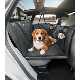 ABCPET Dog Car Seat Cover Back Seat Extender for Dog Car Hammock Dogs Heavy Durable Waterproof with Mesh Window and Storage Pocket, Hard Bottom Holds 450LBS，SUV, Truck, BK-Faux Leather