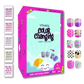 Vivace 5PACK 120tips Artificial Preglued Junior Sticker Nails For Kids (Color Changing)