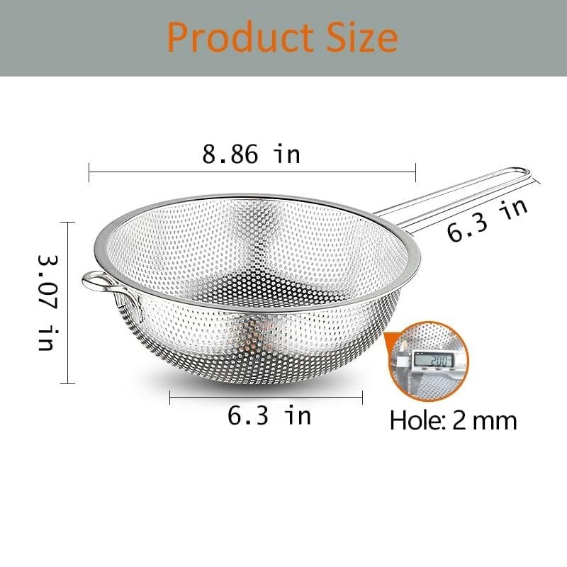 Stainless Steel Basin Colander with Handle Kitchen Strainer, Resting Feet