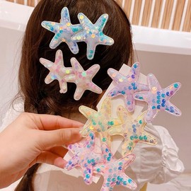 Glitter Starfish Hair Clips for Women Girls 10 Pcs Snap Seastar Clips Starfish Barrettes Sequin Mermaid Seashell Hair Accessories Sea Shell Hairpiece Mermaid Clip