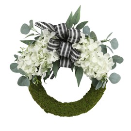 COLLECTIVE HOME - Artificial Wreath, 20" Artificial Wreath for Front Door, Spring Green Leaf for Window Wedding, Home Porch Patio Garden Decor (Flocked Moss Finish Cream Hydrangea)