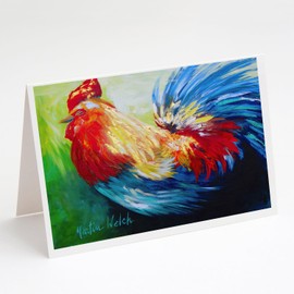 Caroline's Treasures Bird - Rooster Chief Big Feathers Greeting Cards Pack of 8 Blank Cards with Envelopes Whimsical A7 Size 5x7 Blank Note Cards