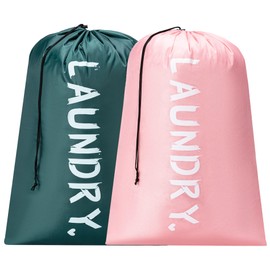 2 Pack 28" x 40"Travel Laundry Bag, Machine Washable Dirty Clothes Organizer with Drawstring,Large Enough to Hold 4 Loads of Laundry, Easy Fit a Laundry Hamper or Basket Travel Essentials