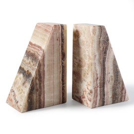 Koville Natural Onyx Bookends for Shelves, Decorative Bookends for Heavy Books, Non-Slip Heavy Duty Book Stopper for CD/Movies, Aesthetic Decorative Book Ends for Bookshevles Table Home Decor