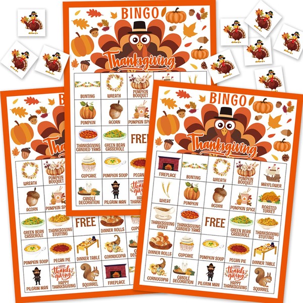Fall Bingo Game Set,Thanksgiving Party Interactive Cards for Friends,Party Tabletop