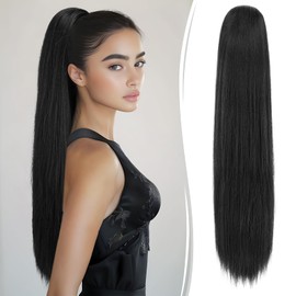 RUWISS Long Straight Ponytail Hairpiece - 70 cm Drawstring Clip Ponytail Hair Extensions Synthetic Braid Hair Extension for Women Daily (Black)