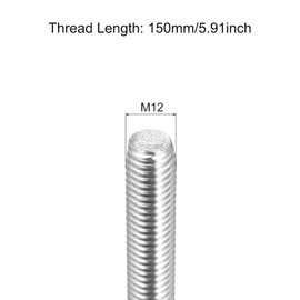 TA-VIGOR 4Pcs M12 x 150mm Fully Threaded Rod, 304 Stainless Steel Studding Rod Bar, Right Hand Threads Rods for Anchor Bolts, Clamps, Hangers and U-Bolts