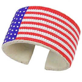 Patriotic American Flag Seed Beads Beaded Cuff Bracelet (Patriotic)