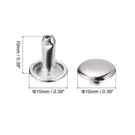 QUARKZMAN 100 Sets Leather Rivets, 10 x 10 mm Double Cap Rivets Metal Rivets Round Rivets Hollow Rivets Rivets for Leather Craft Repair DIY Purses Belt Bags Shoes, Silver