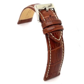 diloy Crocodile Embossed Leather Watch Strap with White Stitching Crocodile 18mm, 20mm, 22mm, 24mm, 26mm, 28mm, 30mm Ref 378 Medium Brown 30mm, Brown Medium, Classic