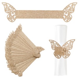 URROMA Napkin Rings, 50 Pcs Rose Gold Hollowed Butterfly Napkin Ring Holder Household Napkin Buckle for Table Decor, Wedding, Xmas, Party Dinner, Thanksgiving