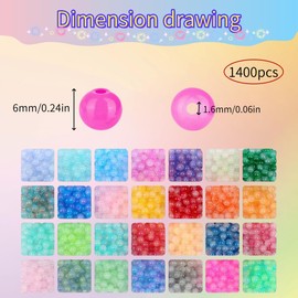 1400 Pcs 6mm Glass Beads,28 Colors Crystal Beads,Gradient Colors,Round Glass Bead for Making Kit,Crystal Round for Jewelry Making and DIY
