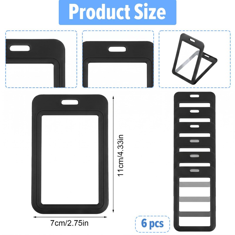 Elegaperma 6 Pcs Double Sided Badge Holder, Vertical Hard Plastic