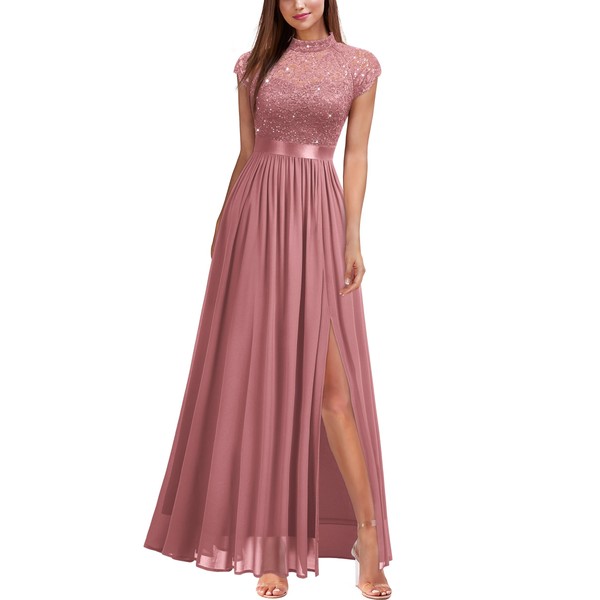 Miusol Women's Elegant Sequin Lace Contrast Chiffon Split Style Evening