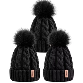 3 PCS Womens Beanie with Pom Pom, Knit Beanie Hats for Women Winter and Fall, Cute Warm Winter Hats for Ladies, Fashionable Skull Cap Beanies for Cold Weather-002