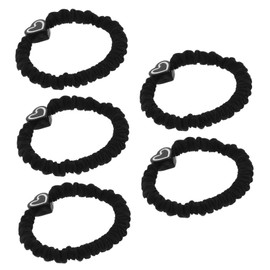 BIUDECO 5pcs Thick Elastic Hair Ties with Heart Accent Stretchable Ponytail Holders for Women No Damage Hair Bun Accessories Secure Fit