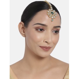 I Jewels Gold Plated Kundan Bollywood Indian Style Bridal Wedding Maang Tikka Jewelry for Women, 18K Gold Plated, not-applicable
