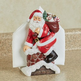 Santa Claus Down the Chimney Holiday Napkin Holder | Touch of Class(R) Exclusive Christmas Decor | Dual-Sided Classic Snowy Winter Rooftop Scene with Santa | Holds Your Paper or Cloth Seasonal Napkins