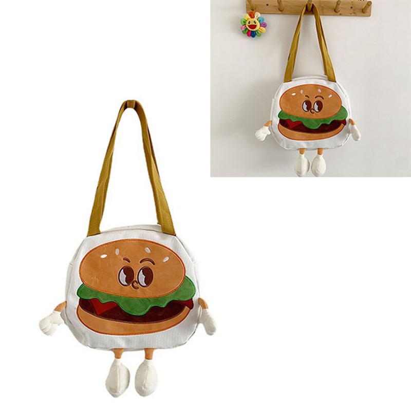 Sling Handbags Canvas Cute Hamburger Shaped Diagonal Shoulder Bag for